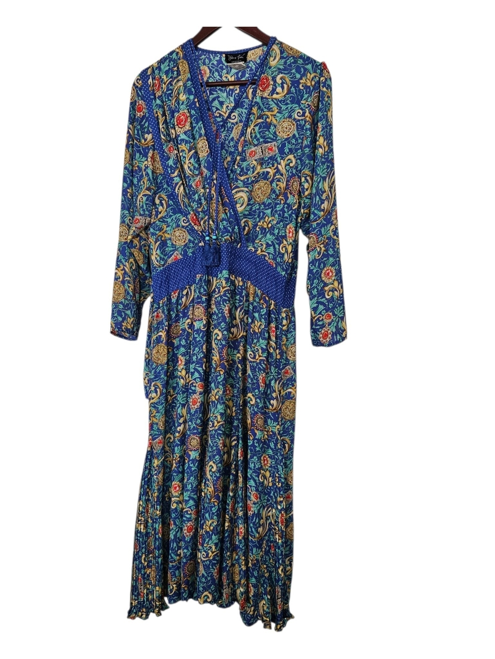 Diane Fres Georgette 80's Smocked Waist Jewel Paisley Print Sz 12/14